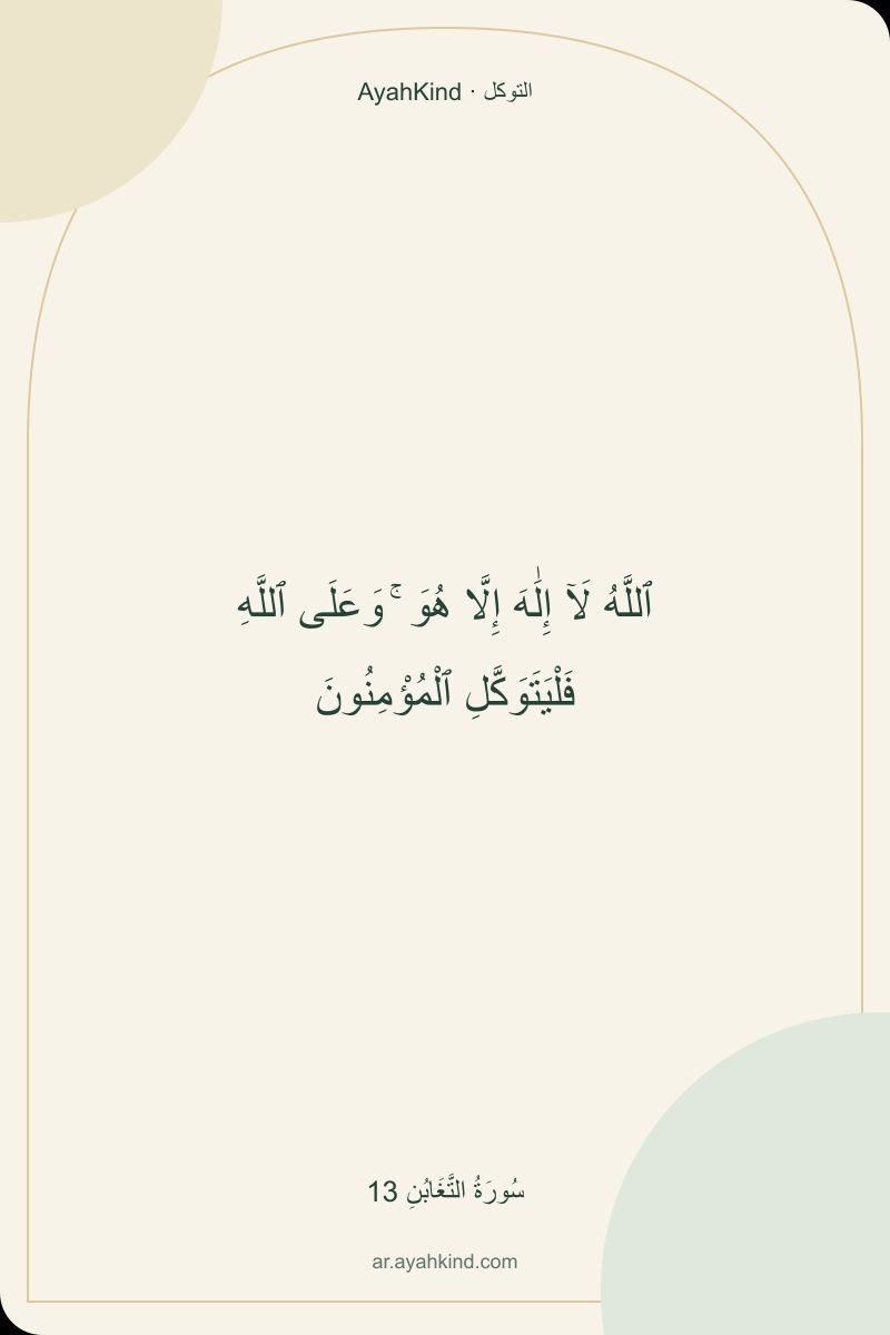 ٱللَّهُ لَآ إِلَٰهَ إِلَّا هُوَ ۚ وَعَلَى ٱللَّهِ فَلْيَتَوَكَّلِ ٱلْمُؤْمِنُونَ — سُورَةُ التَّغَابُنِ 13